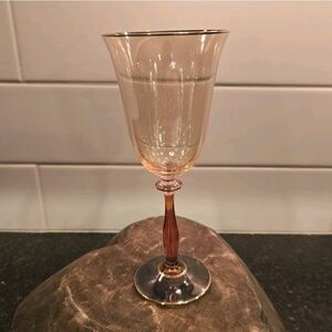 Vietri Regalia Deco Blue Base Orange Stem Wine Glass